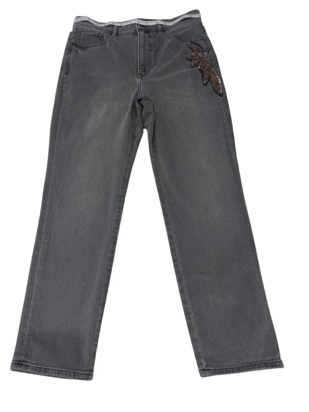 Express Super High Rise Slim Washed Black Jeans 8R Beaded Embellished Stretch